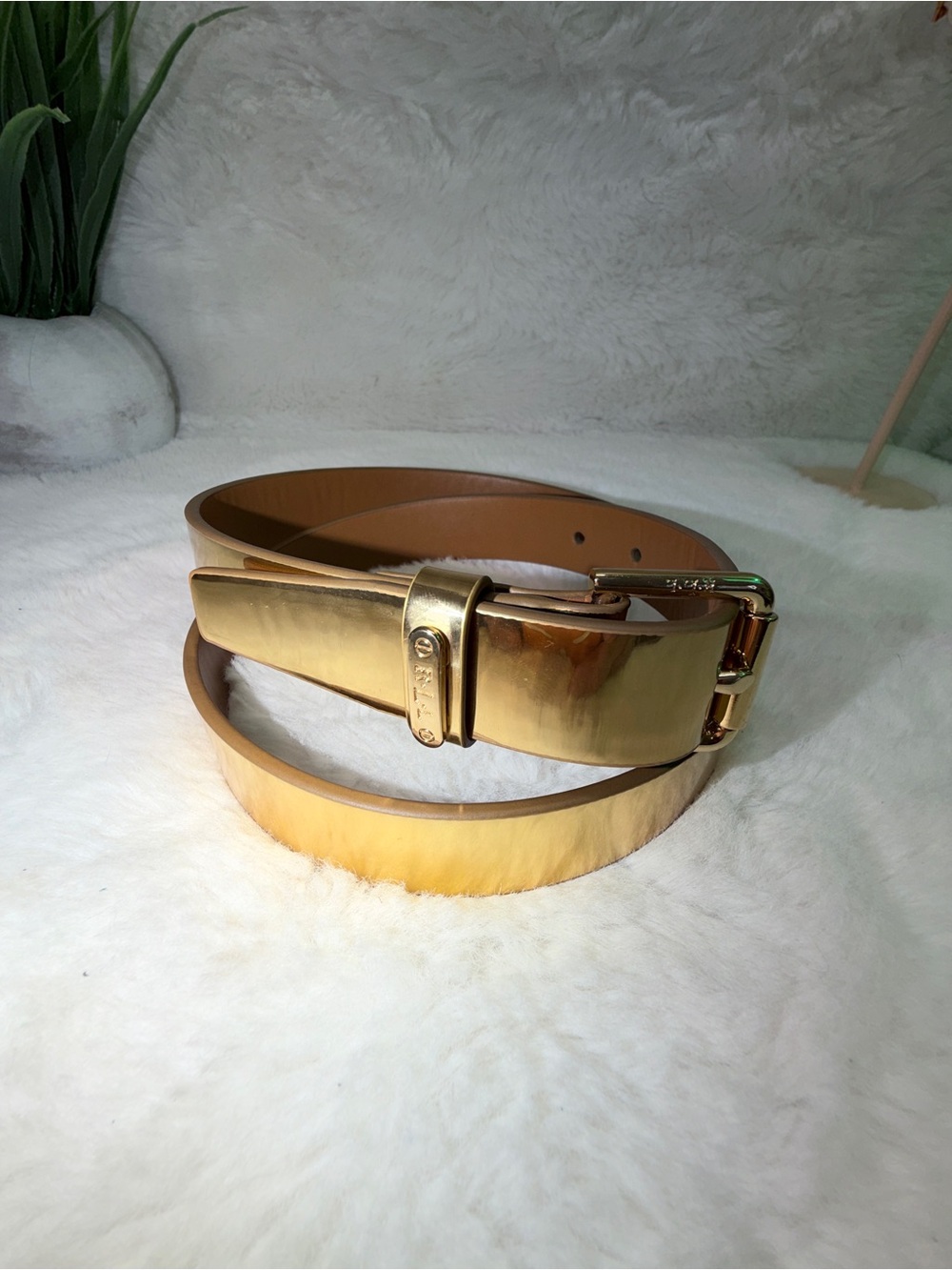 Gold Metal-Plate Belt by Ralph Lauren with Gold Buckle 1 Inch Wide 💝